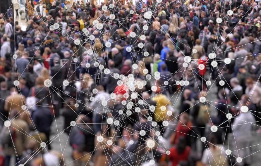 Stock image of data points on a crowd